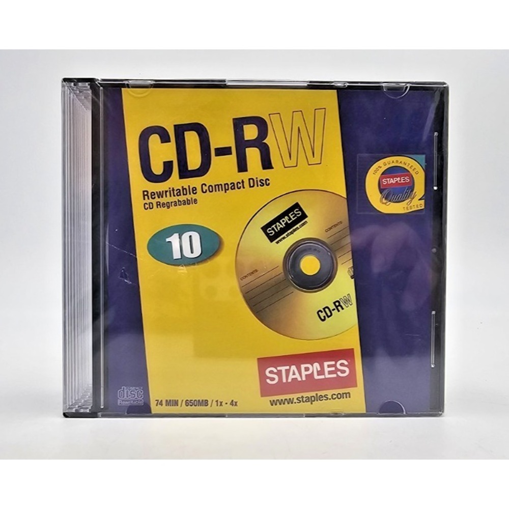 Staples CD‑RW 10 Pack 650MB 74min 1x‑4x Rewritable Discs Factory Sealed 31721